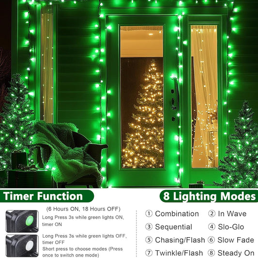100FT 300 LED String Lights with 8 Modes Timer Connectable Waterproof Plug-In Fairy Lights for Home, Garden, Party, Holiday, Tree, Christmas Decorations (Green)
